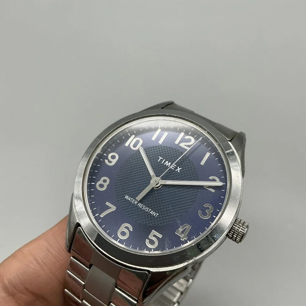 Timex Briarwood Mens Watch 40mm Blue Dial Stainless Steel Bracelet New Battery
